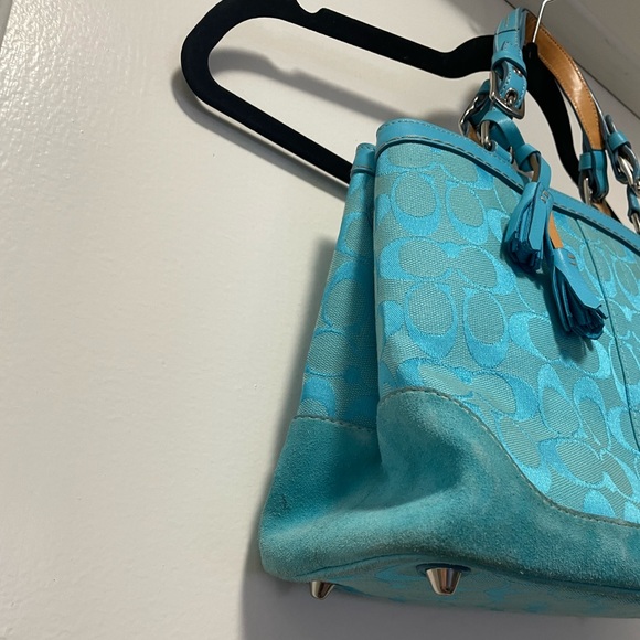 *Vintage* Teal Canvas/Suede Leather Purse - Picture 4 of 16